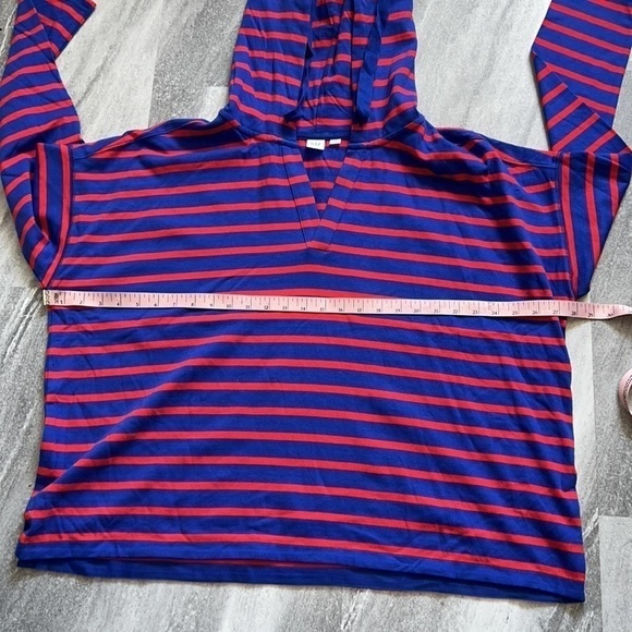 NWOT Gap lightweight v-neck striped cotton hoodie XL cropped red blue - Picture 7 of 9